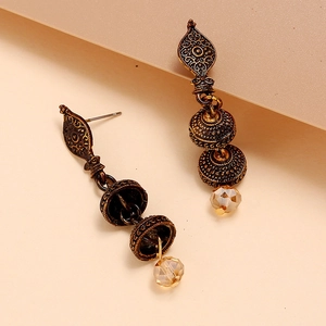 Boucles d'oreilles bohèmes vintage en alliage avec motifs ethniques et pendentif cristal