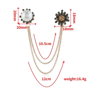 Vue détaillée montrant les dimensions de la broche à double chaîne avec perles