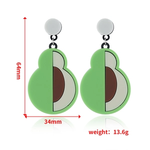 Detailansicht der Acryl-Ohrringe in Avocado-Form mit Größen- und Gewichtsangaben