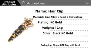 Star-shaped zinc alloy hair clip with pearls and rhinestones, plated in KC gold finish