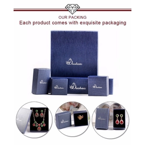 Exquisite dark blue linen texture jewelry gift boxes for necklaces rings and earrings