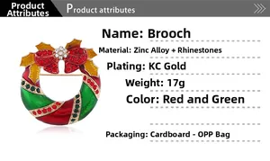 Infographie détaillée de la broche couronne de Noël en alliage de zinc et strass