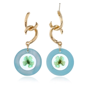 Pendientes retro de acrílico con eslabones dorados y colgante de trébol azul moda