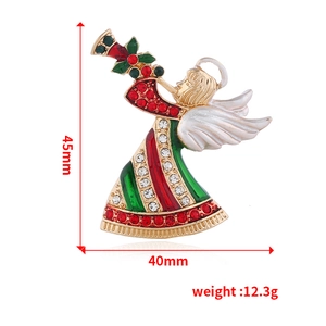 Goldene Engel-Brosche mit buntem Emaille-Kleid und Strasssteinen, Höhe 45mm