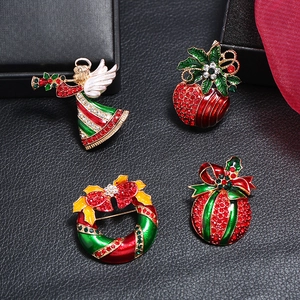 Weihnachtsengel Blasender Horn Brosche Legierung Strass Emaille Gold Rot Grün Festlich Schmuck Für Damen Geschenk