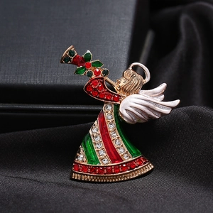 Weihnachtsengel-Brosche mit Vergoldung, buntem Emaille und glitzernden Straßsteinen