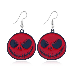 Boucles d'oreilles Halloween rondes Jack Skellington en métal rouge et noir