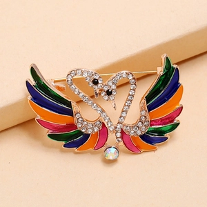 Broche Vintage Double Cygne en Forme de Coeur en Émail Coloré pour Femme Épingle de Poitrine Animal Oiseau en Strass Bijoux en Alliage à la Mode Épingle Anti-exposition