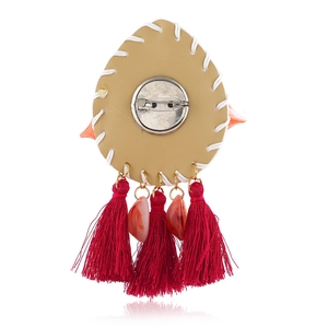 Fashion acrylic floral brooch with colorful tassels and marble resin charms in boho style