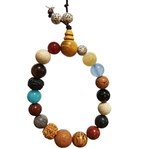 Bracciale tradizionale 18 semi di Bodhi con pietre multicolori e perle in legno naturale