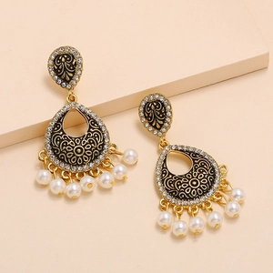 Vintage Email Bloem Oorbellen Met Legering Strass Kunstparelimitatie Kwast Boheems Etnisch Sieraden Voor Dames Feest Bruiloft