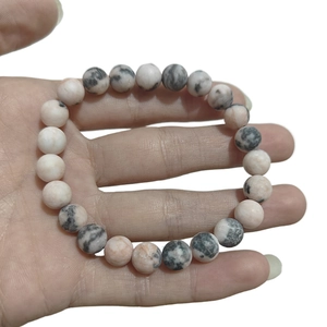 Pink zebra jasper and white turquoise beaded heart bracelet for couples
