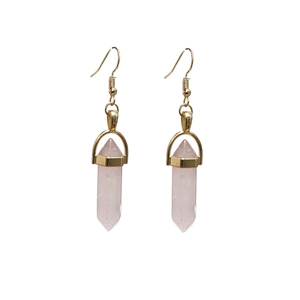 Orecchini Pendenti in Pietra Naturale Cristallo a Colonna Esagonale Color Oro Gancio in Metallo per Donna Gioielli di Moda