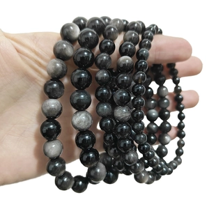 Pulsera de Cuentas de Obsidiana Plateada Natural Para Hombres Mujeres Pulsera de Piedra Redonda Pulida Energía Curativa Joyería Regalo