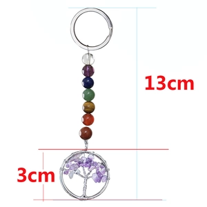 Chakra stone Tree of Life keychain with 13cm length and colorful natural crystal beads