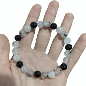 Armband aus natürlichem schwarzem Rutilquarz und Obsidian Perlen für Damen