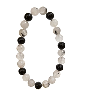 Natürliches Armband mit schwarzem Rutilquarz und Obsidian Perlen für Damen und Paare