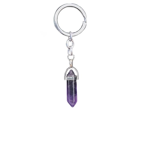 Silberner Schlüsselanhänger mit lila Kristall-Sechsecksäule für Damen Geschenke