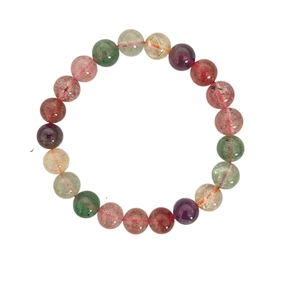 Buntes Armband aus natürlichen Kristallperlen mit Erdbeerquarz und Amethyst-Edelsteinen