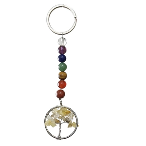 Detailed wire-wrapped Tree of Life keychain with colorful chakra beads and crystals