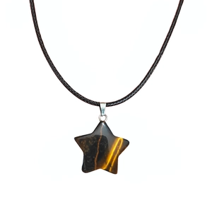Collier avec pendentif étoile en œil de tigre naturel et cordon tressé noir réglable
