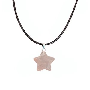 Collier avec pendentif étoile en quartz rose naturel et cordon noir réglable pour femme