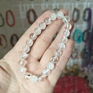 Bracelet en Cristal de Roche Naturel Perle Ronde Bracelet en Cristal de Guérison Élastique Bijoux en Cristal Blanc Minimaliste Femmes Hommes