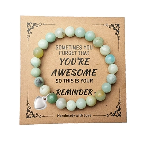 Natural Stone Beaded Heart Bracelet For Women Handmade Inspirational Quote Card Elastic Bracelet Amethyst Jewelry Gift