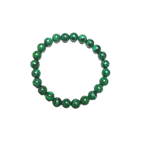 8mm Malachite stone beaded elastic bracelet with natural green banded textures for men and women