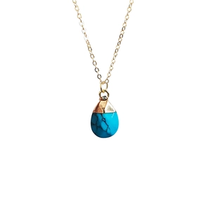 Natural turquoise teardrop pendant on a fine gold chain necklace for women jewelry