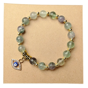 Grüner Aventurin Stein Evil Eye Armband mit goldenen Trennern und Teufelsauge Anhänger