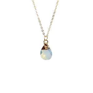Minimalist gold necklace with faceted teardrop opal pendant on a fine golden O-chain link