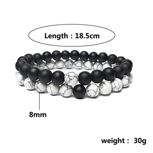 Ensemble de bracelets rétro en perles 8mm turquoise noir mat et motif marbre