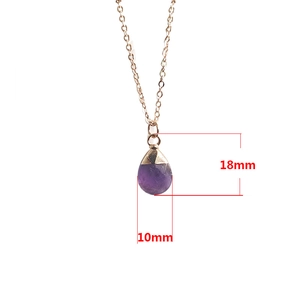 Faceted purple amethyst teardrop pendant necklace with gold chain, 18mm height