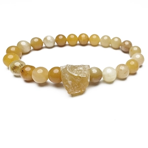 Pulsera elástica de cuentas amarillas naturales con una piedra de citrino en bruto