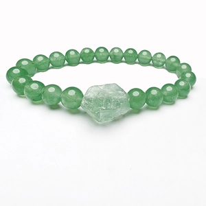 Pulsera de cuentas de amatista verde natural con cristal en bruto irregular y elástico