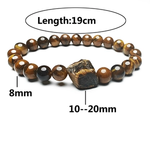 Pulsera de cuentas de ojo de tigre con piedra en bruto irregular para hombre y mujer