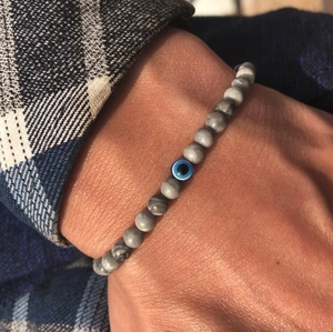 6mm natuursteen kralenarmband met blauw Evil Eye gelukssymbool voor heren om de pols