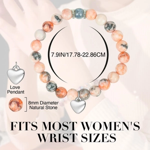 Pulsera de jaspe cebra rosa con piedra de luna de 8mm y colgante de corazón de plata