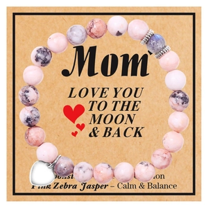 Pulsera de Cuentas de Piedra Natural Con Colgante de Corazón Jaspe Cebra Rosa Jaspe Imperial Piedra de Luna Pulsera Regalo Cumpleaños