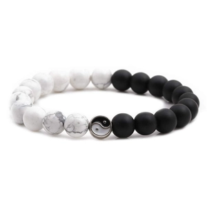 Bracelet Vintage à Perles Yin Yang Tai Chi pour Hommes Pierre Naturelle Turquoise Blanche Noire Mate Bracelet Élastique Yoga