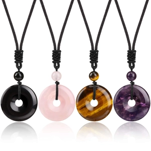 Collier Pendentif Ping'an Kou en Pierre Naturelle Style Chinois Vintage Corde Tressée Réglable Améthyste Quartz Rose Bijoux Unisexe Cadeau