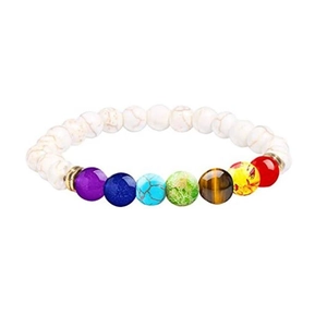 8mm 7 Chakra beaded bracelet with white turquoise and colorful energy stones