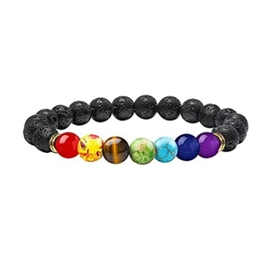 7 Chakras 8mm bead bracelet featuring black lava rock and natural healing stones