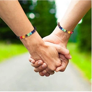 Chakra lava stone bead bracelet set for couples with 8mm natural gemstones and matte rock
