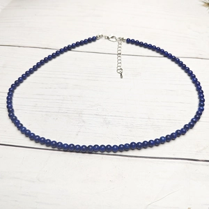 Deep blue tourmaline beaded necklace with adjustable silver lobster clasp for women