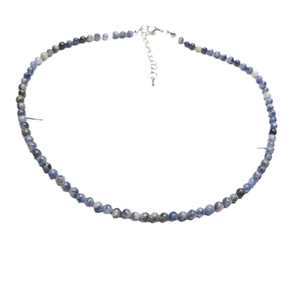 Minimalist 4mm blue tourmaline beaded necklace for women with adjustable silver clasp