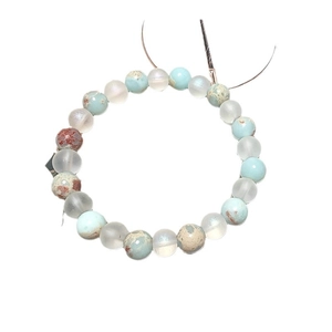 Pulsera de cuentas de piedra Shoushan azul claro natural con detalles blancos mate