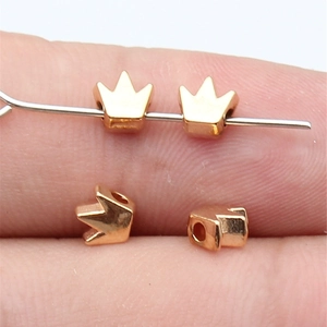 Zinc alloy crown beads in golden plating for DIY jewelry making with threaded holes