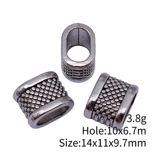 Antique silver oval large hole beads with dotted texture for DIY jewelry making
